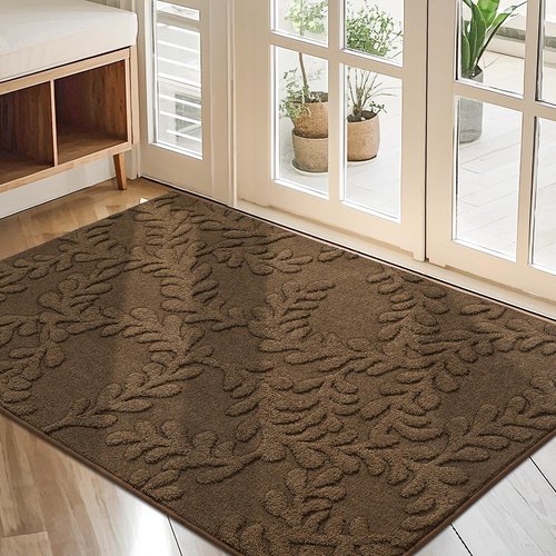 BEQHAUSE Door Mats 32”x48”, Dirt Trapper Doormats Indoor, Non-Slip Washable Entryway Rugs, Super Absorbent Welcome Mat for Front Door, Mud Shoes & Paws, Brown