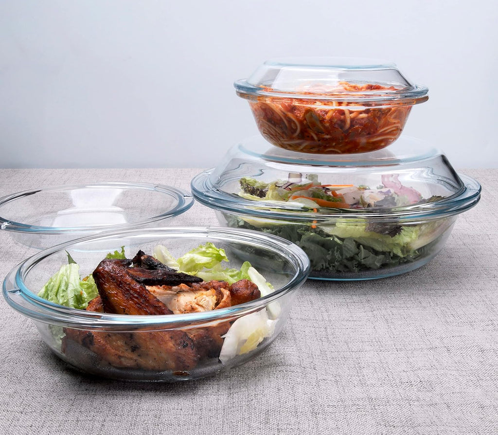 Set of 6 Round Glass Casserole Dishes by [Brand Name] - Nesting Baking Dish Set with Lids | Oven, Freezer & Dishwasher Safe - 0.5QT, 1QT, 1.8QT