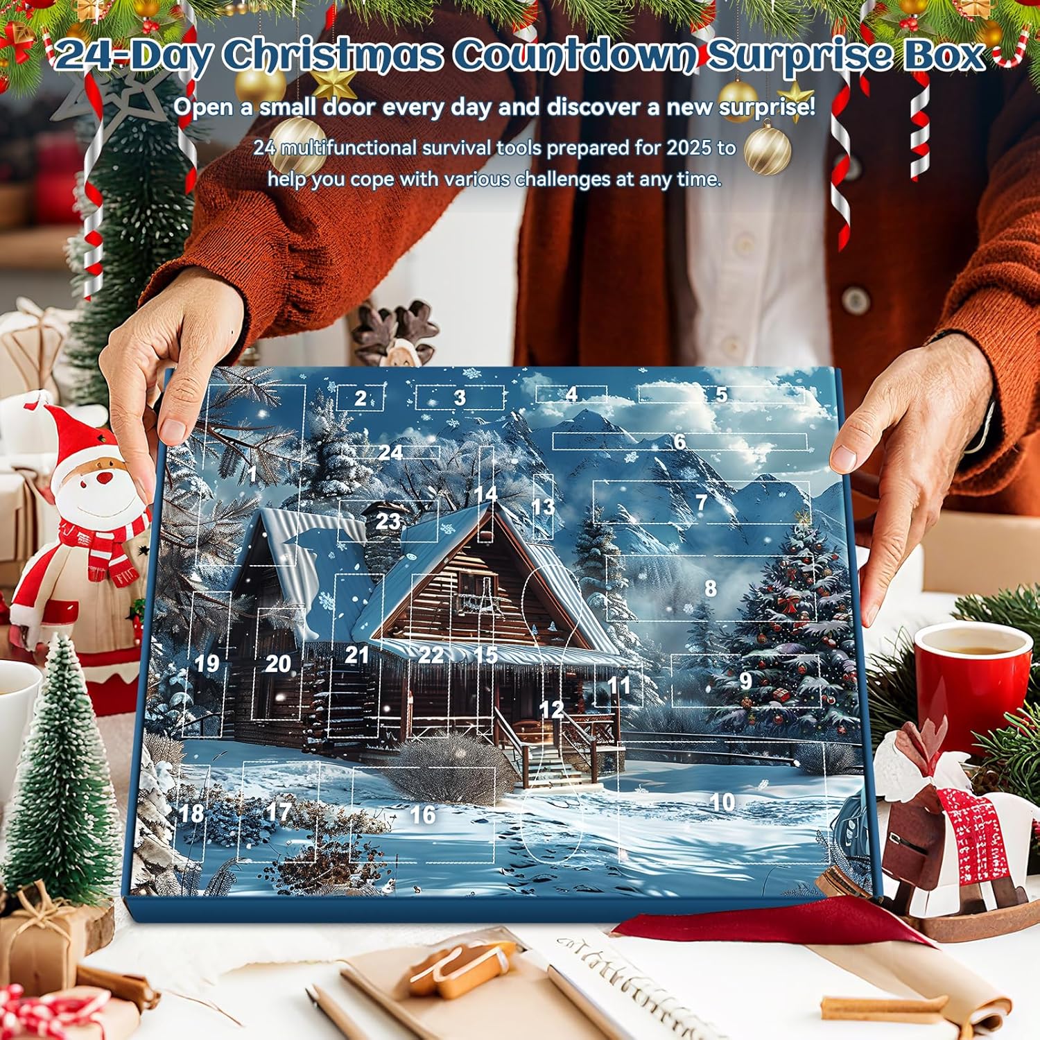 Survival Advent Calendar 2025 - 24-Day Countdown Gift Box for Adults & Outdoor Enthusiasts