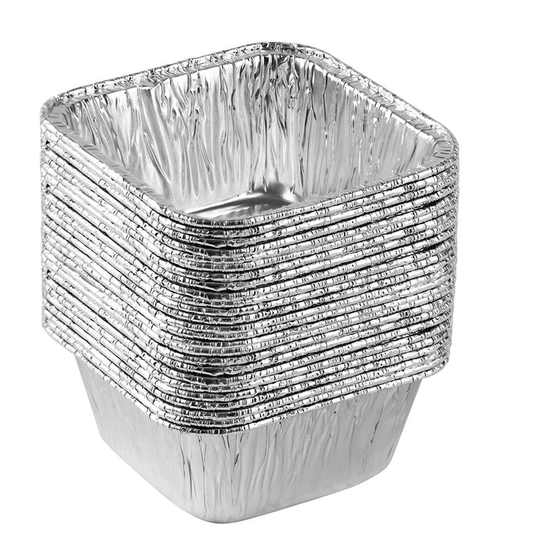 PLASTICPRO Disposable 4.25'' X 4.25 X 2'' Inch Square Aluminum Tin Foil Baking Pans Bakeware - Cookware Perfect for Baking Cakes,Brownies,Bread, Meatloaf, Lasagna, Pack of 25