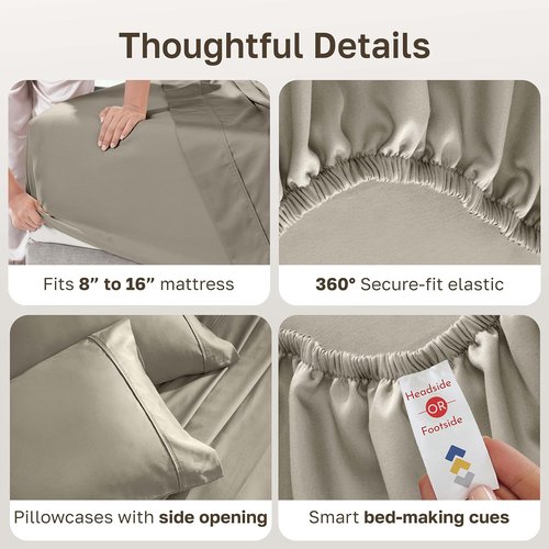 California Design Den Queen Size Bed Sheets Set - 100% Cotton, Silky Smooth Sateen, Deep Pockets - Taupe