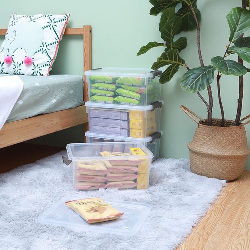 Citylife 17 QT Plastic Storage Bins - Stackable Latching Containers for Organizing | 4 Pack, Clear