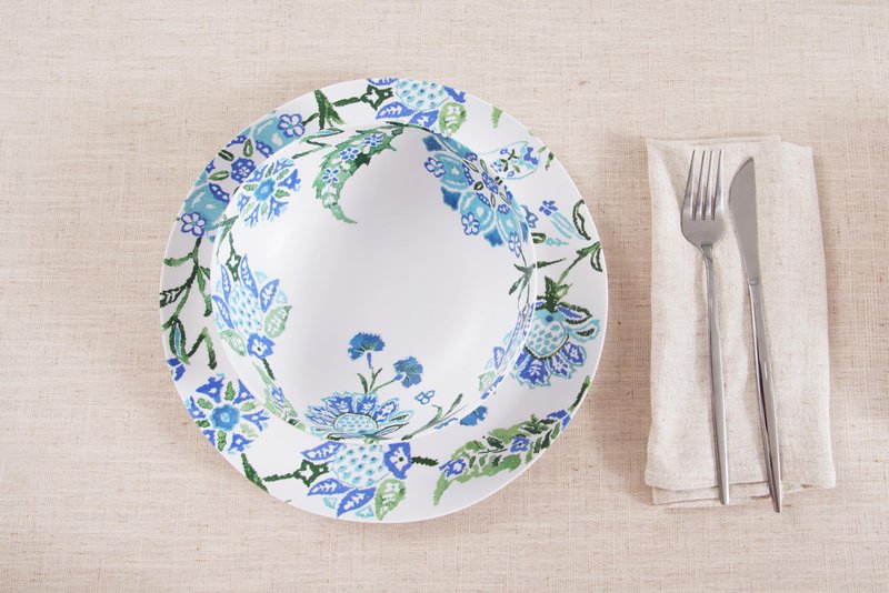 Abode Homewares Hana Ikat Melamine Dinner Plate - Blue - 10.5" - Set of 6