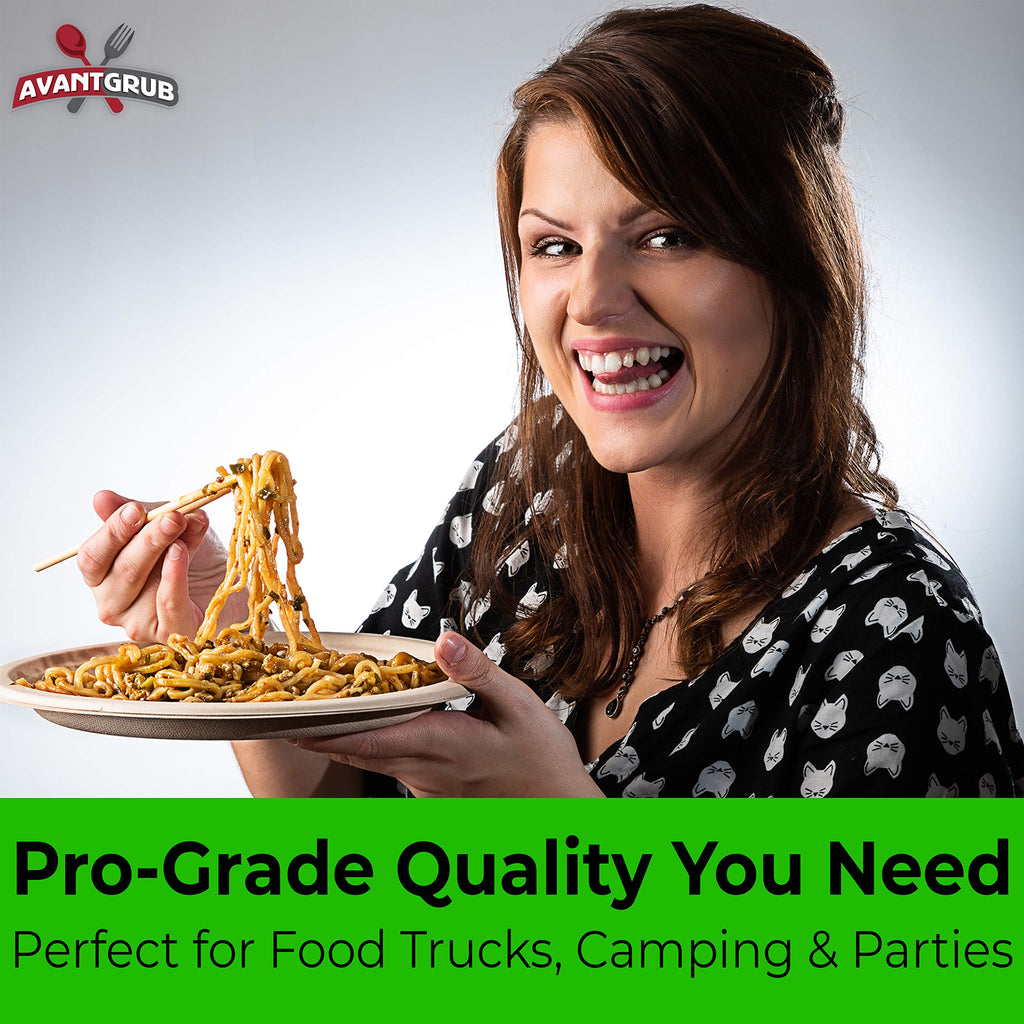 Avant Grub Pro-Grade Biodegradable 10 Inch Plates. Bulk 200 Pk Great for Lunch, Dinner Parties and Potlucks. Disposable Compostable Wheatstraw Paper Alternative. Sturdy, Soakproof and Microwave Safe.