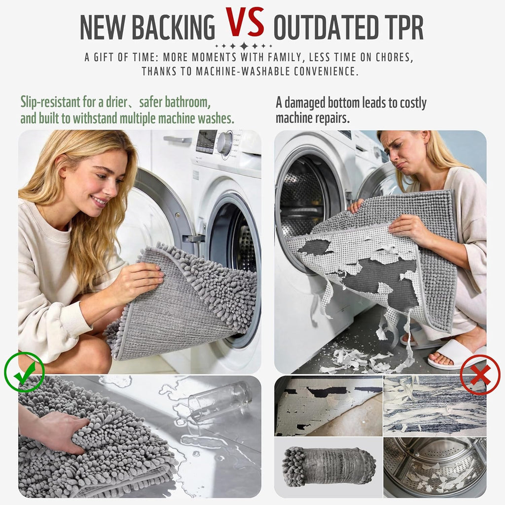 Yimobra Bathroom Rugs - Ultra Soft Non-Slip Chenille Bath Mat | Quick-Dry Shaggy Carpet, Gray 24x17 Inch
