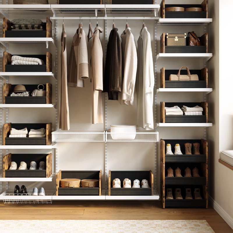FOUCSSOMEI Closet Organizer and Storage, 4 Tier Stackable Storage Organizer, Wooden & Metal Closet Shelves, Modular Clothes Organizer, Storage Shelf, Bedroom & Closet Organization, Patent Design