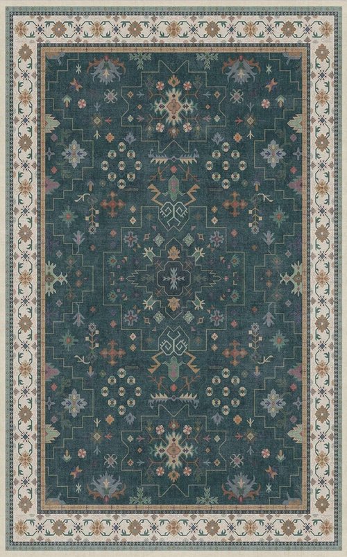Hazo Haus Dark Green Oushak 5x8 Area Rug - Modern Vintage Boho Floral Design, Washable Non-Slip for Living Room & Nursery