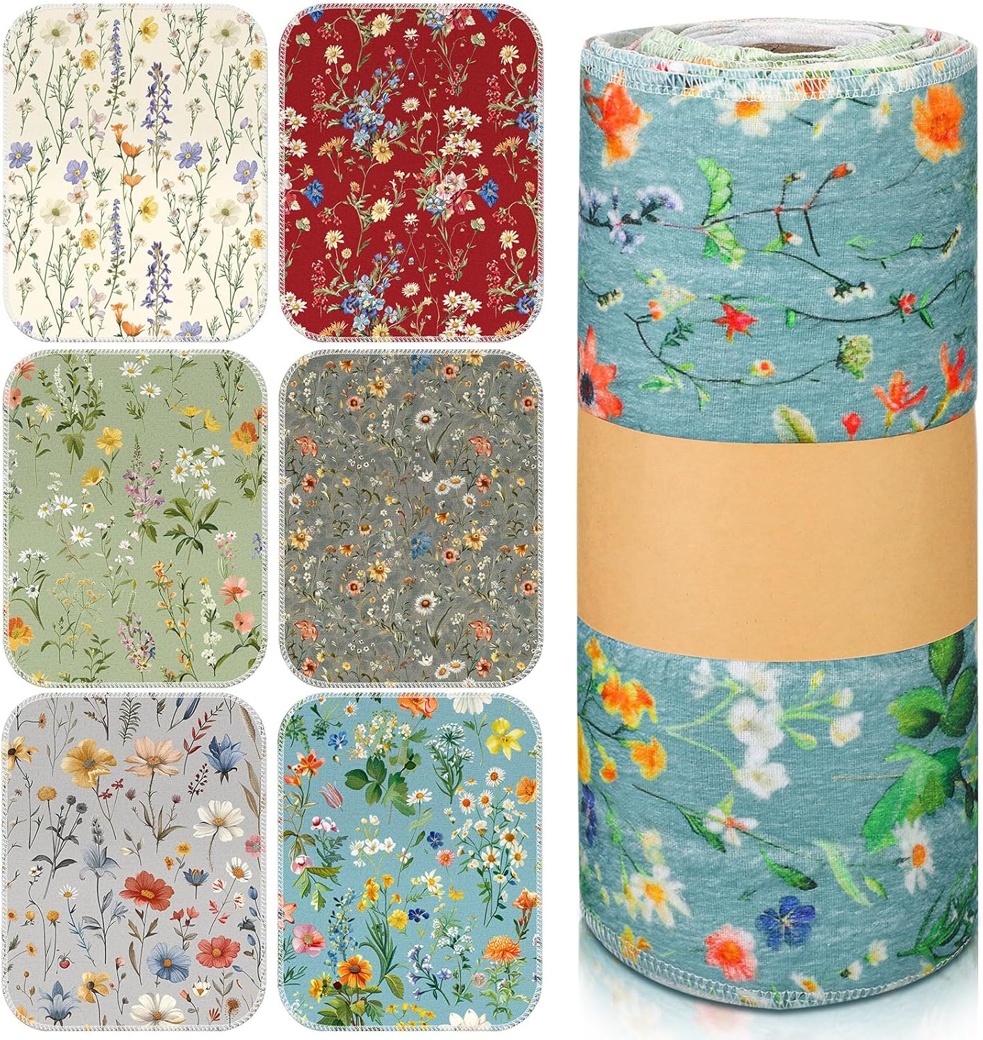 Redbaker Reusable Paper Towels - 36 Pcs Washable Cotton Kitchen Napkins | Eco-Friendly Flower Design