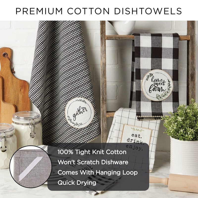 DII Nordic Christmas Collection Plaid & Stripes, Holiday Dish Towels, Kitchen Towel Set, 18x28, Jingle Stripe, Green Plaid, Red Snowflakes, 3 Count