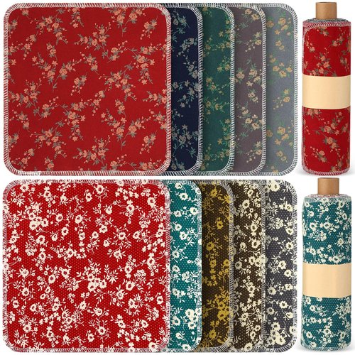 Redbaker 50 Pcs Reusable Paper Towels Paperless Reusable Cotton Cloths Toilet Absorbent Washable Paper Towels with Roll Kitchen Dishcloth for Kitchen Paperless Dishcloths(Floral)