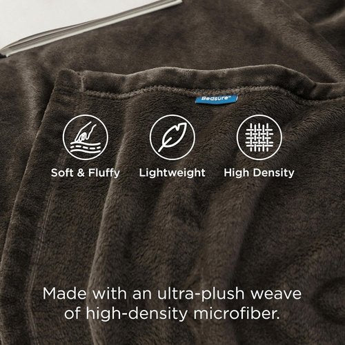 Bedsure GentleSoft Fleece Throw Blanket - XL 300GSM Plush & Cozy for Bed, Sofa, Travel | Brown 50x70 Inches