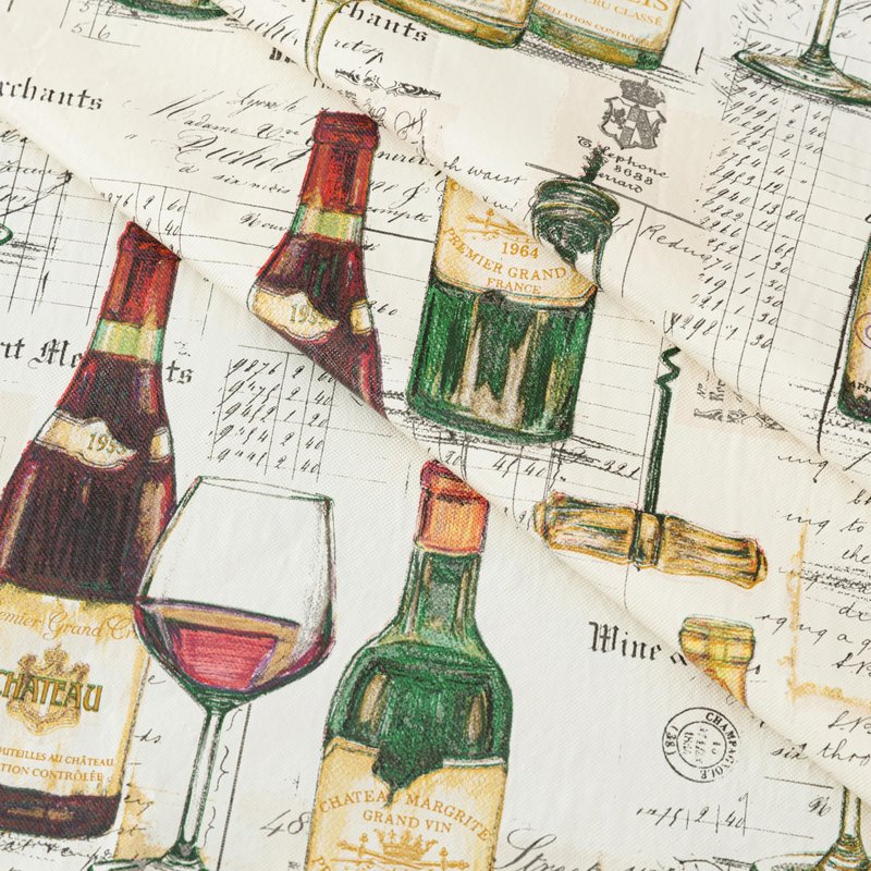 Newbridge Wine Tasting Vinyl Flannel Backed Tablecloth, French Wine Bottles and London Spirits Print, Easy Care Wipe Clean Indoor Outdoor Table Cover, 70 Inch Round