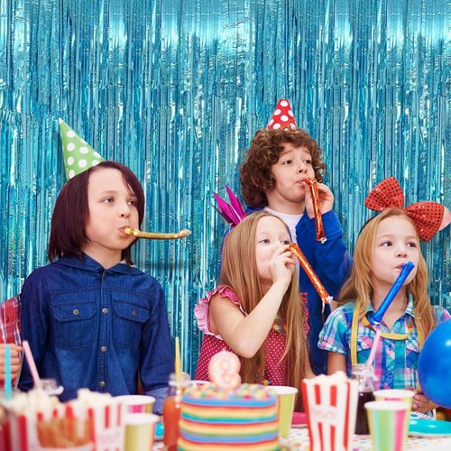Blue Streamers | 2 Pack Tinsel Foil Fringe Curtains for Birthday & Ocean Party Decorations