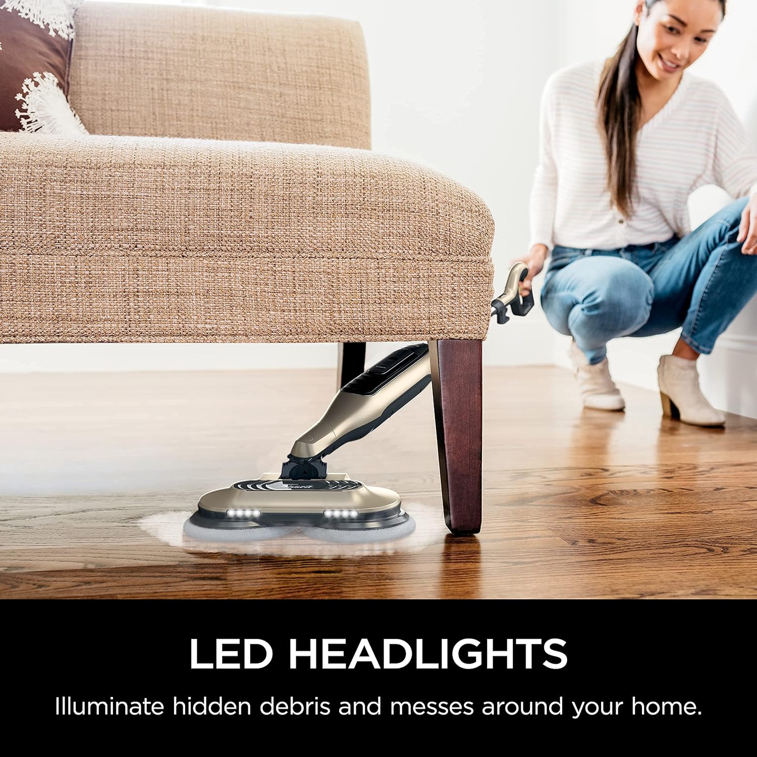Shark S7001 Mop - Scrub & Sanitize Hard Floors with 4 Washable Pads, 3 Steam Modes & LED Headlights - Gold