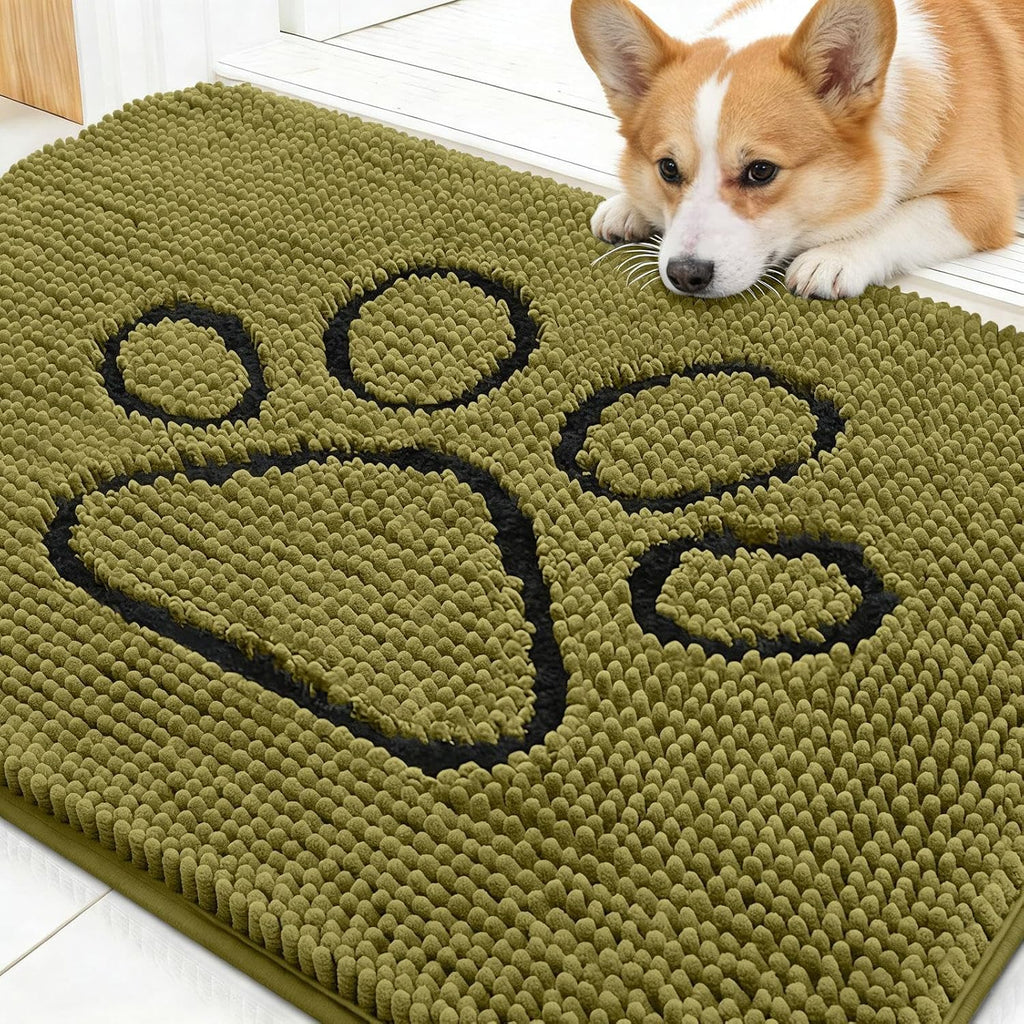 OLANLY Dog Door Mat - Absorbent Muddy Paws Doormat | Non-Slip Chenille 30x20, Willow Green