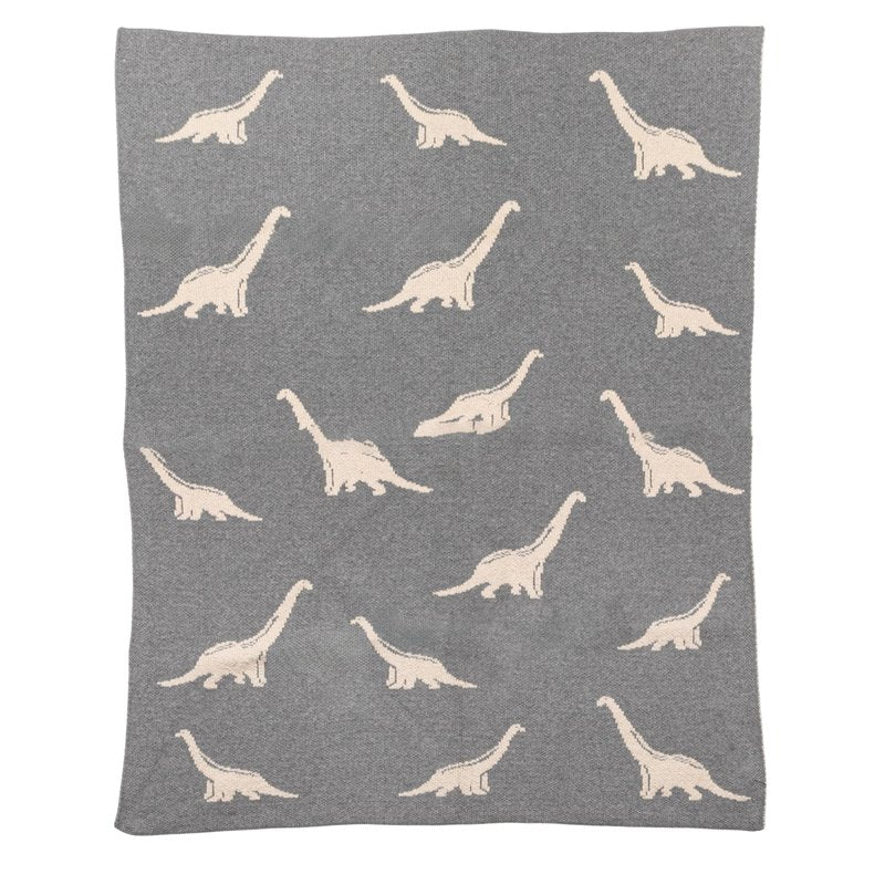 Creative Co-Op Cotton Knit Baby Blanket with Dinosaurs, 40" L x 32" W