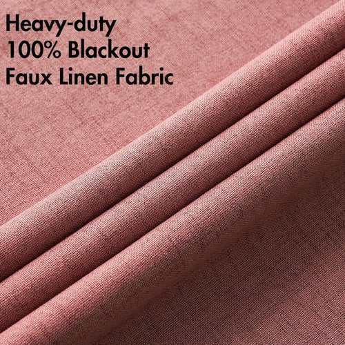 MIULEE 100% Blackout Linen Textured Curtains - Thermal Insulated Dusty Rose Drapes | 52 x 108 Inch (2 Panels)