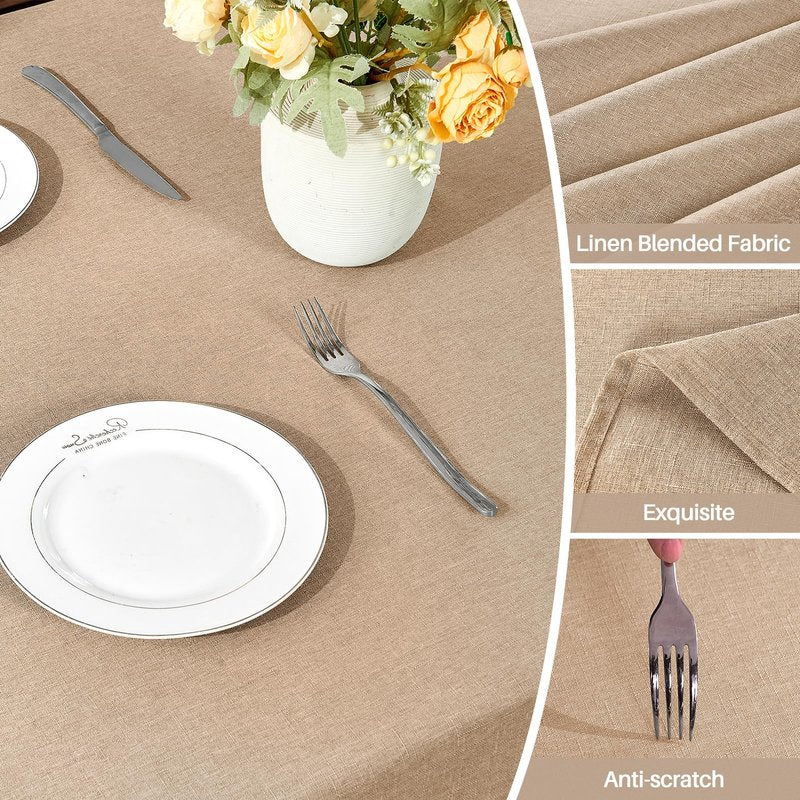 AUSSPVOCT Textured Linen 60 Inch Round Tablecloth Up to 48" Tables, Waterproof Spill-Proof Wipeable Round Table Cloth Wrinkle Free Circle Dining Tablecover for Birthday Farmhouse Spring Easter Decor