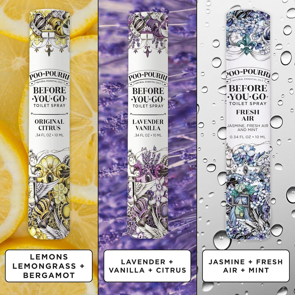 Poo-Pourri Toilet Spray - Travel Essentials Variety Pack | 3 Scents, TSA Approved, 0.34 Fl Oz Each