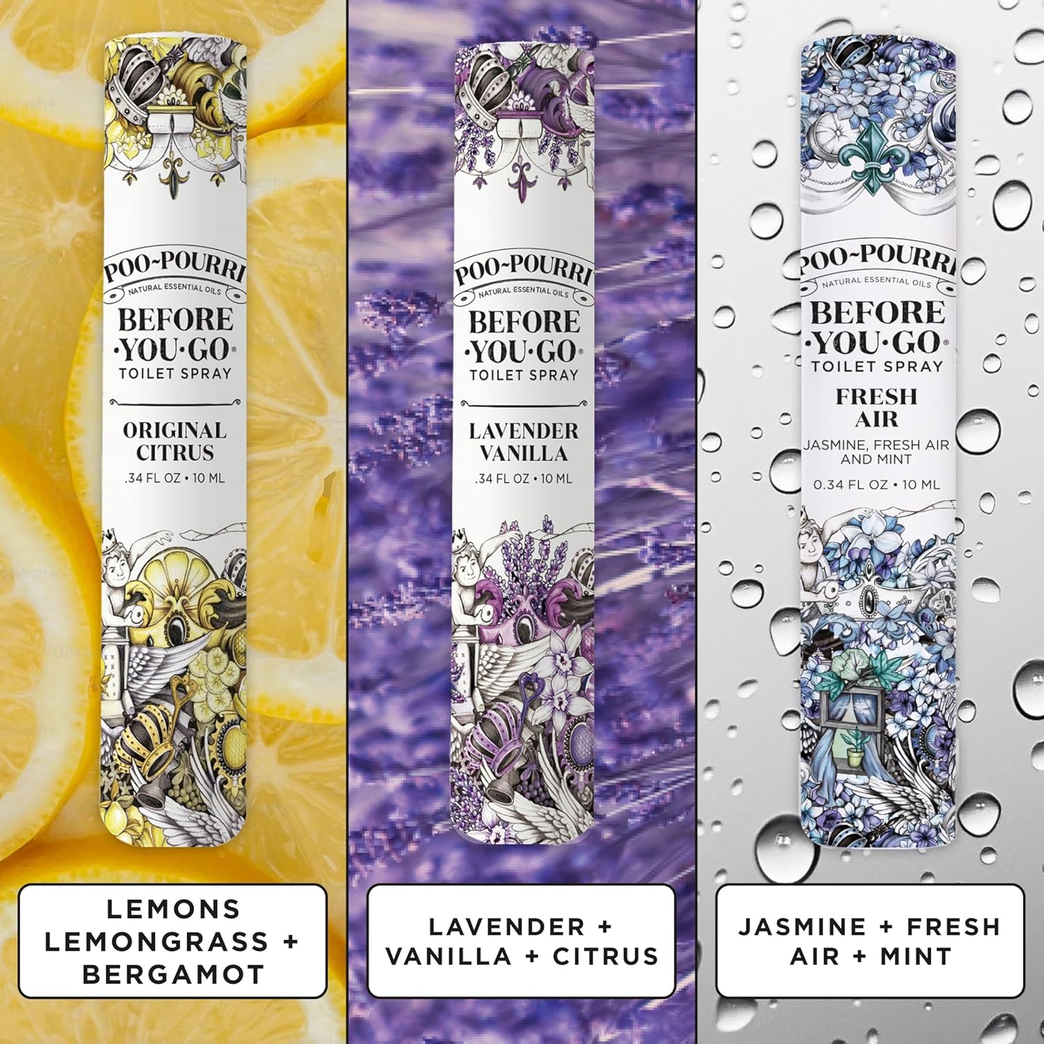 Poo-Pourri Toilet Spray - Travel Essentials Variety Pack | 3 Scents, TSA Approved, 0.34 Fl Oz Each