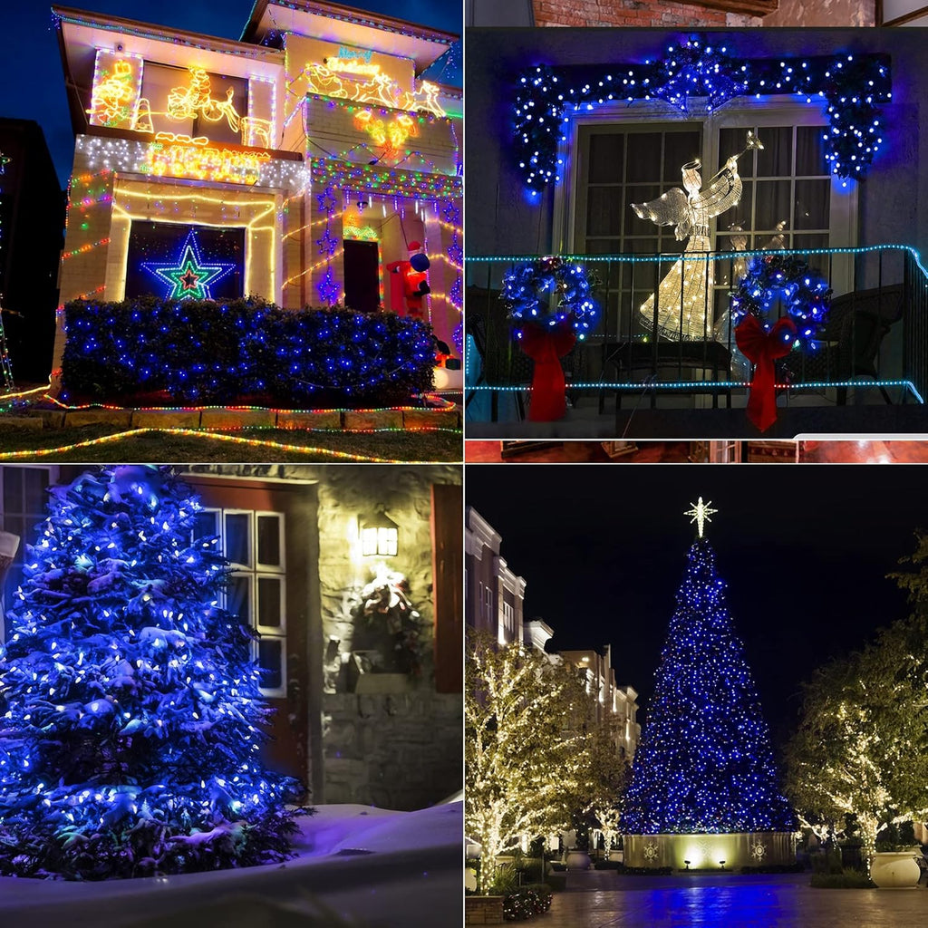 WATERGLIDE C6 100 LED Christmas Lights - 33ft Waterproof Fairy String Lights for Indoor/Outdoor Decor | Blue