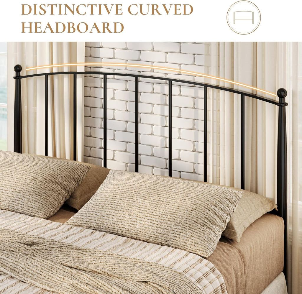 SHA CERLIN Queen Bed Frame - Metal Platform Design with Victorian Iron Headboard & Footboard | Easy Assembly, Black