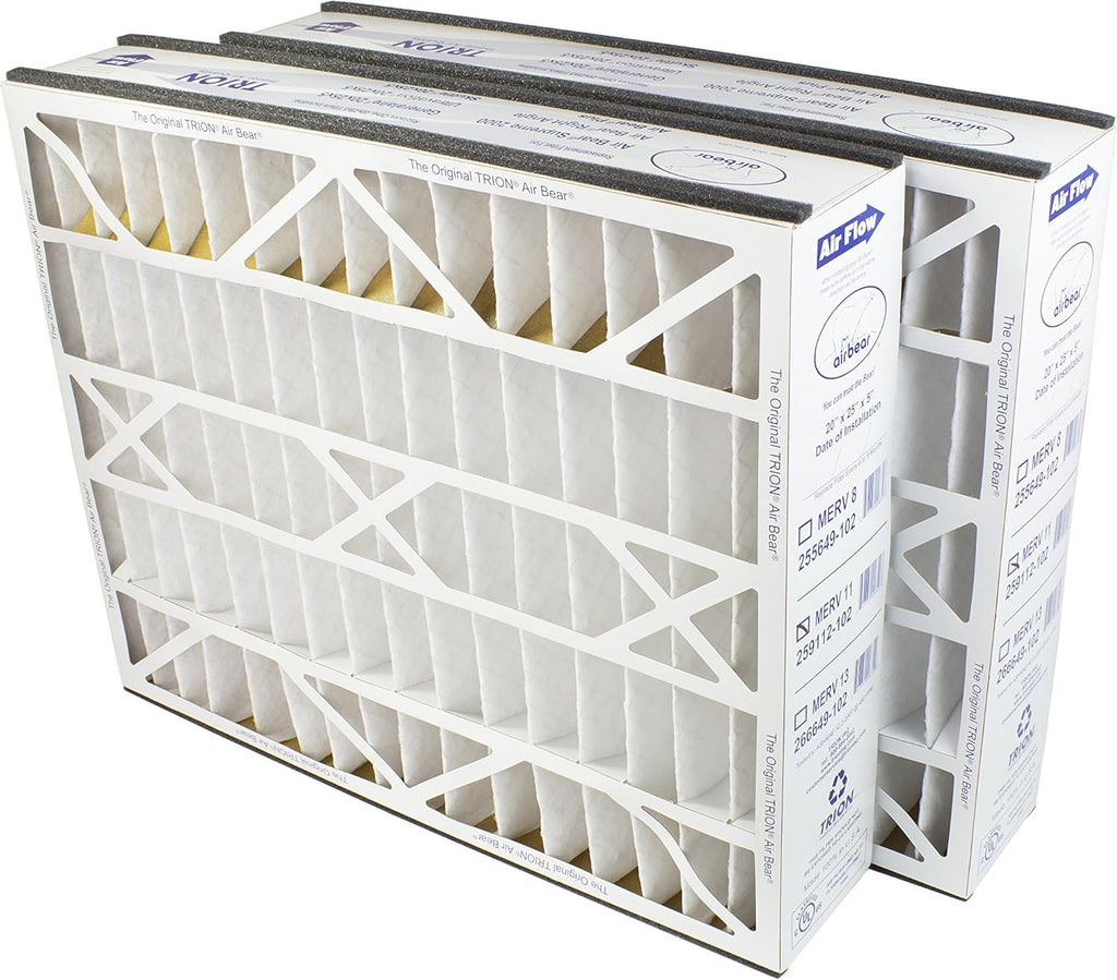 Trion Air Bear Pleated Air Filter - MERV 11, 20” x 25” x 5” | 2-Pack for Superior Air Quality