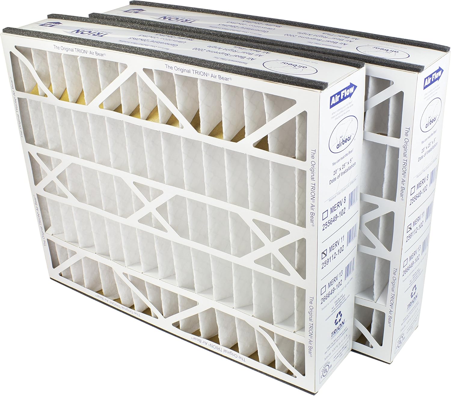 Trion Air Bear Pleated Air Filter - MERV 11, 20” x 25” x 5” | 2-Pack for Superior Air Quality