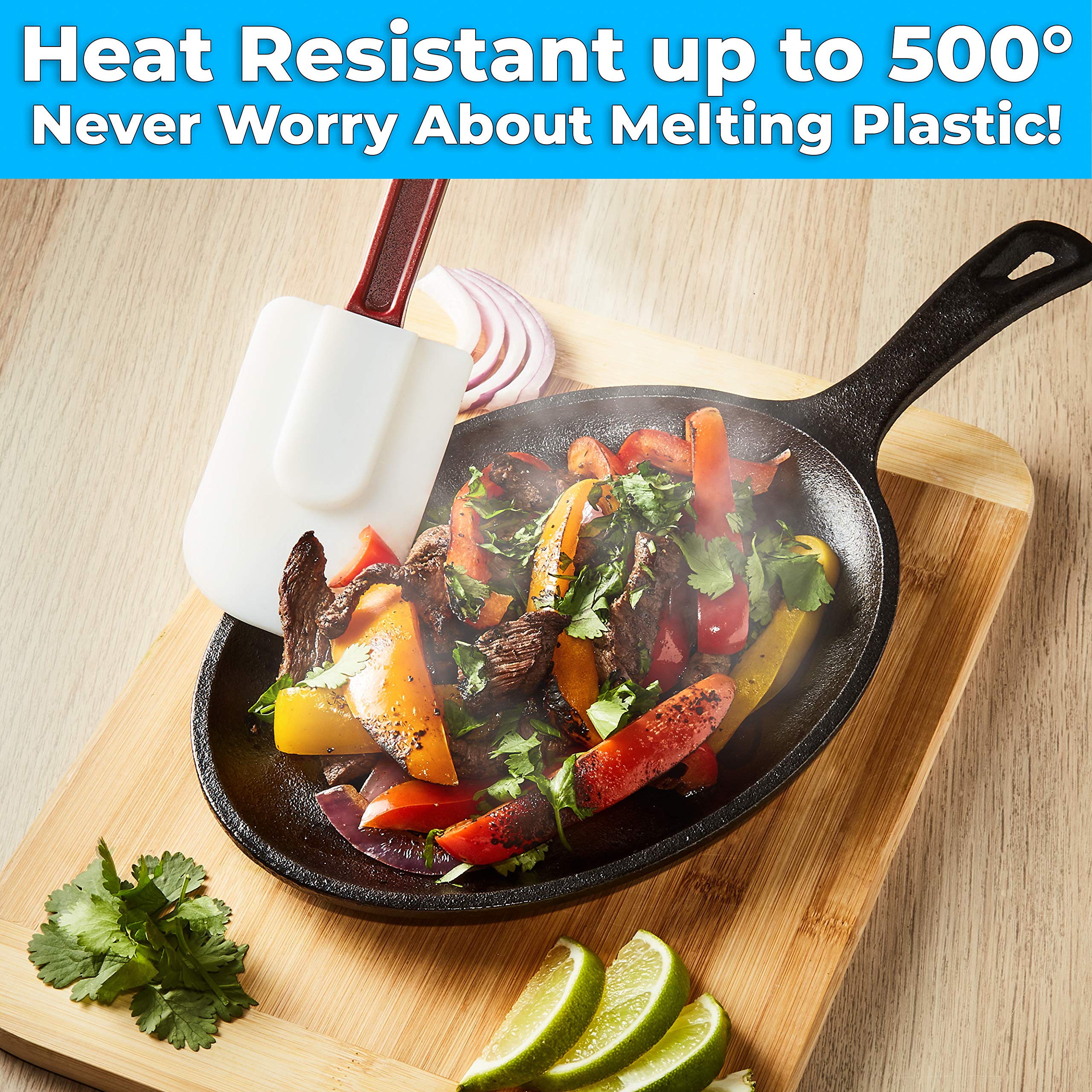 Restaurant Grade, Heavy Duty 14 In. Silicone Spatulas 2 Pack. Long, Heat Resistant Scraper Perfect for Nonstick Cookware. Best Red and White Flat Spatula for Making Eggs. Great Non Scratch Accessory