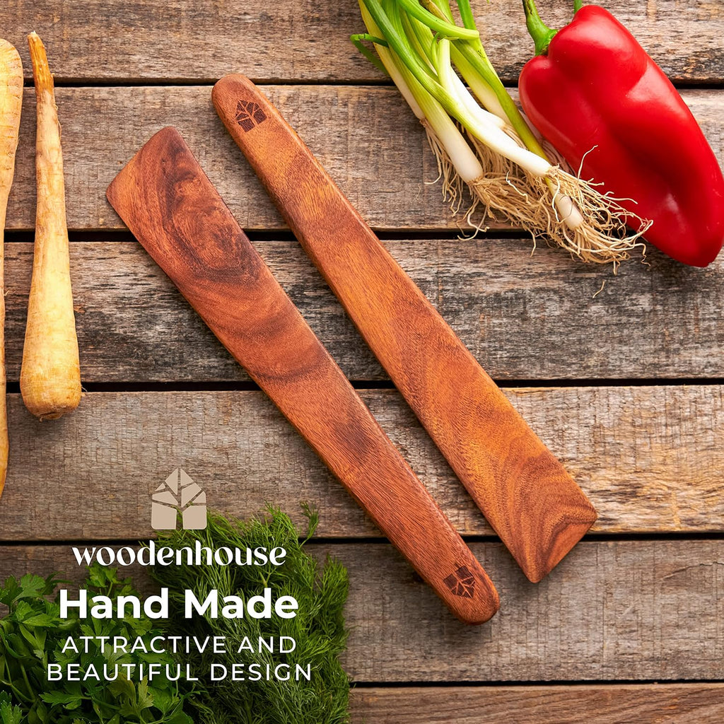 Skiennix Wooden Spatula Set | 12-Inch Teak Turner & Flipper for Non-Stick Frying Pans - BPA Free & Heat Resistant