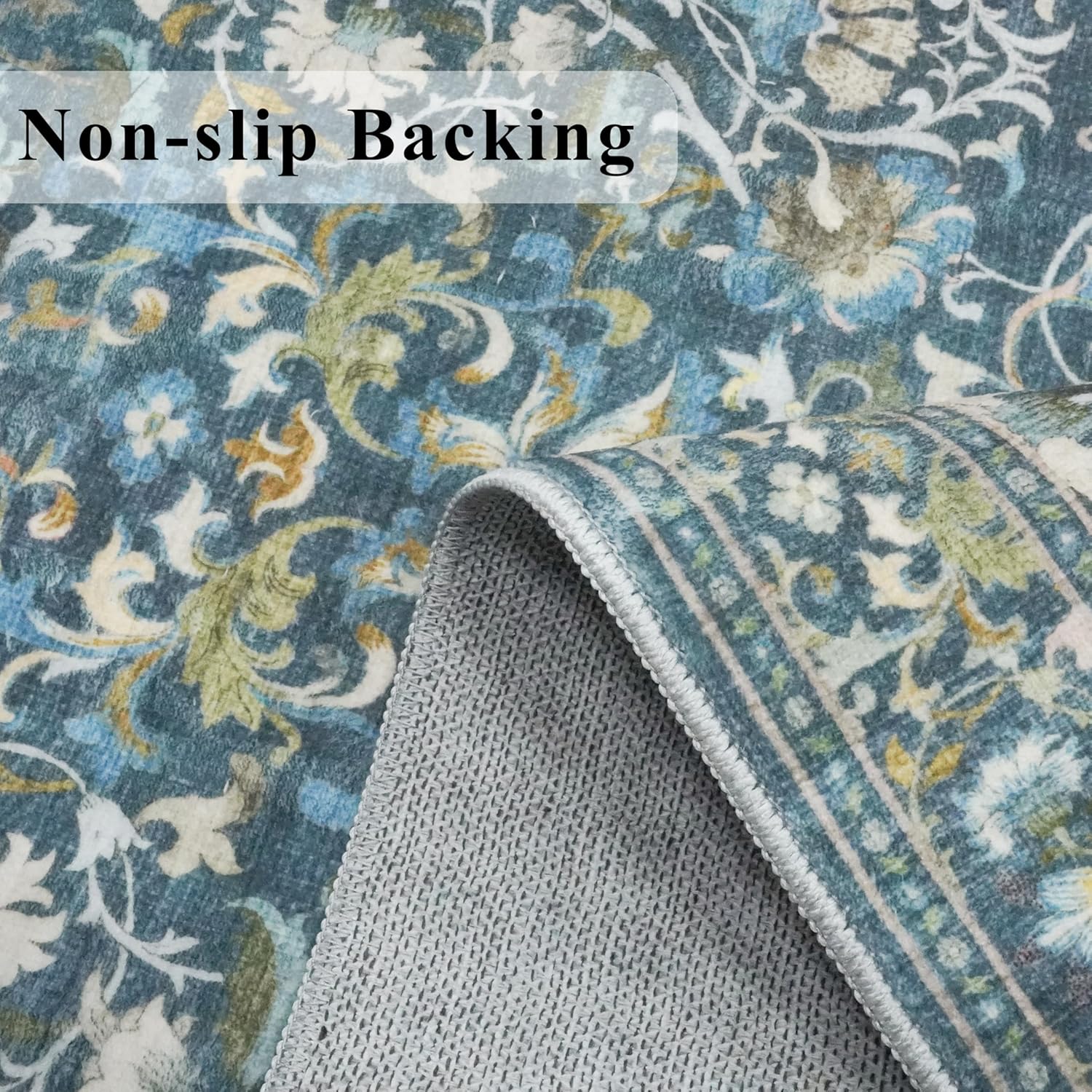 Skiennix 4x6 Area Rug - Washable Boho Floral Design | Non-Slip Low Pile Carpet for Living Room, Bedroom & Office