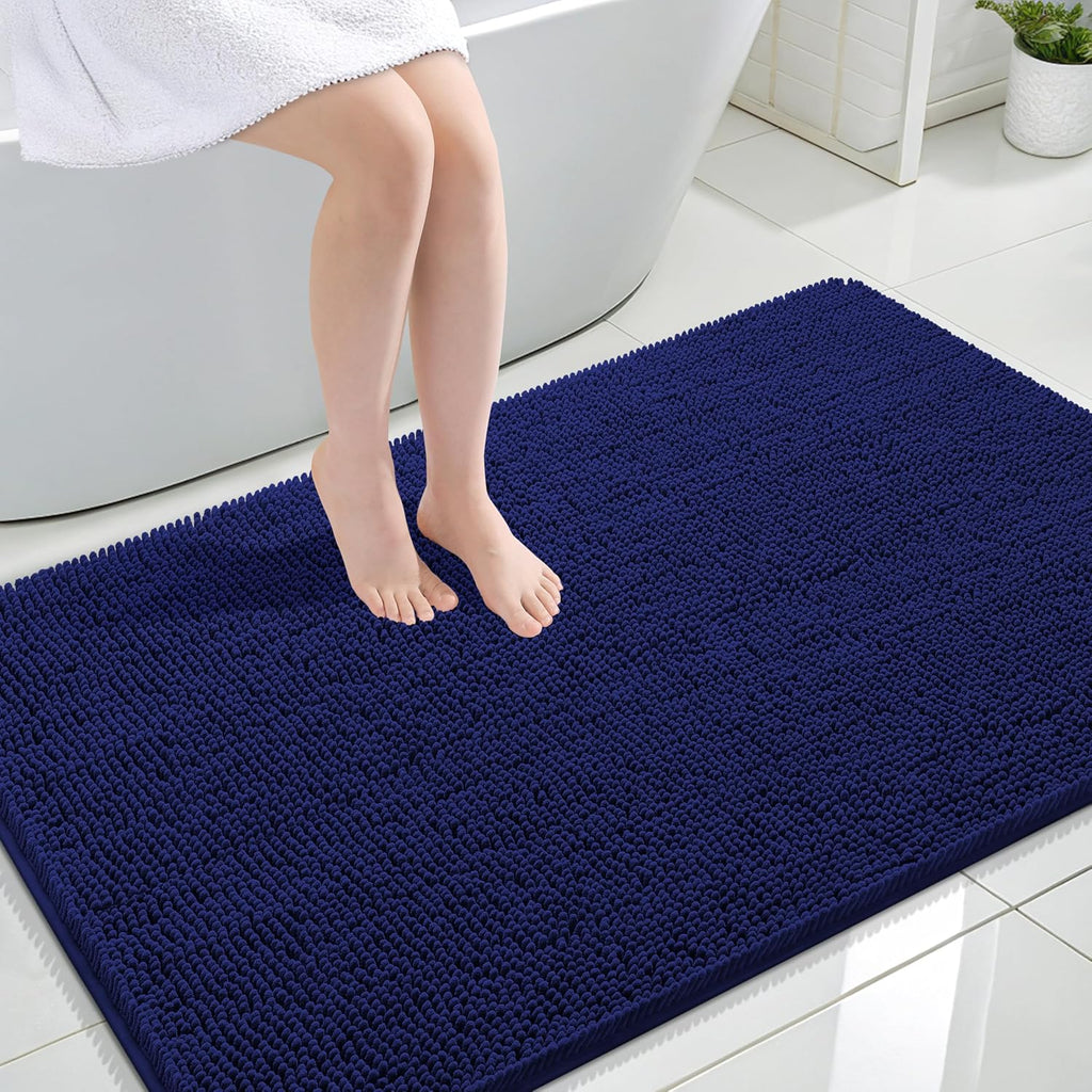 OLANLY Large Bathroom Rugs - Extra Soft Chenille Bath Mats | Quick Dry, Machine Washable, Navy 44x32