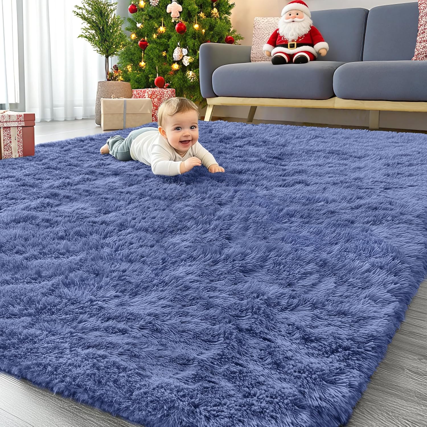 OLANLY Large Area Rugs - Soft Fluffy Shaggy Indoor Carpet for Living Room & Bedroom | Denim Blue 6x9