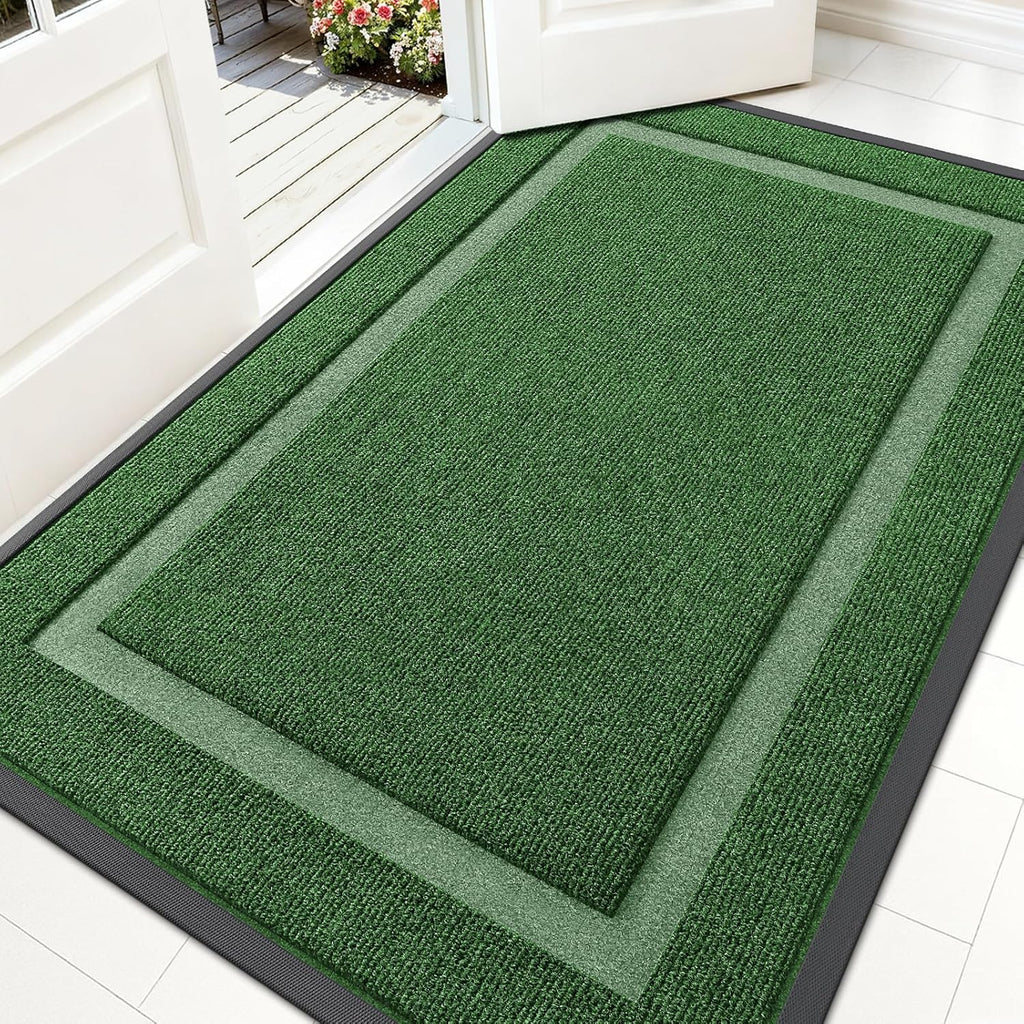 OLANLY Indoor Outdoor Front Door Mat - Waterproof All-Season Doormat, Sturdy Rubber, 59x35, Green