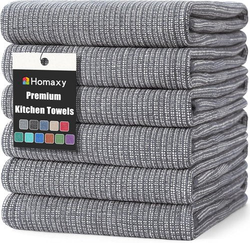 Homaxy Premium Kitchen Towels - Highly Absorbent Cotton Dish Towels | 6-Pack, 18”x28”, Grey