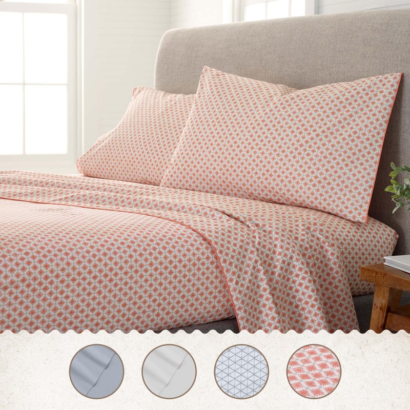 4-Piece EcoPure Queen Size Sheet Set | 100% Organic Cotton Sheets | Comfort Washed Sheets | Cooling | Deep Pocket Bed Sheets | GOTS Certified | Orange