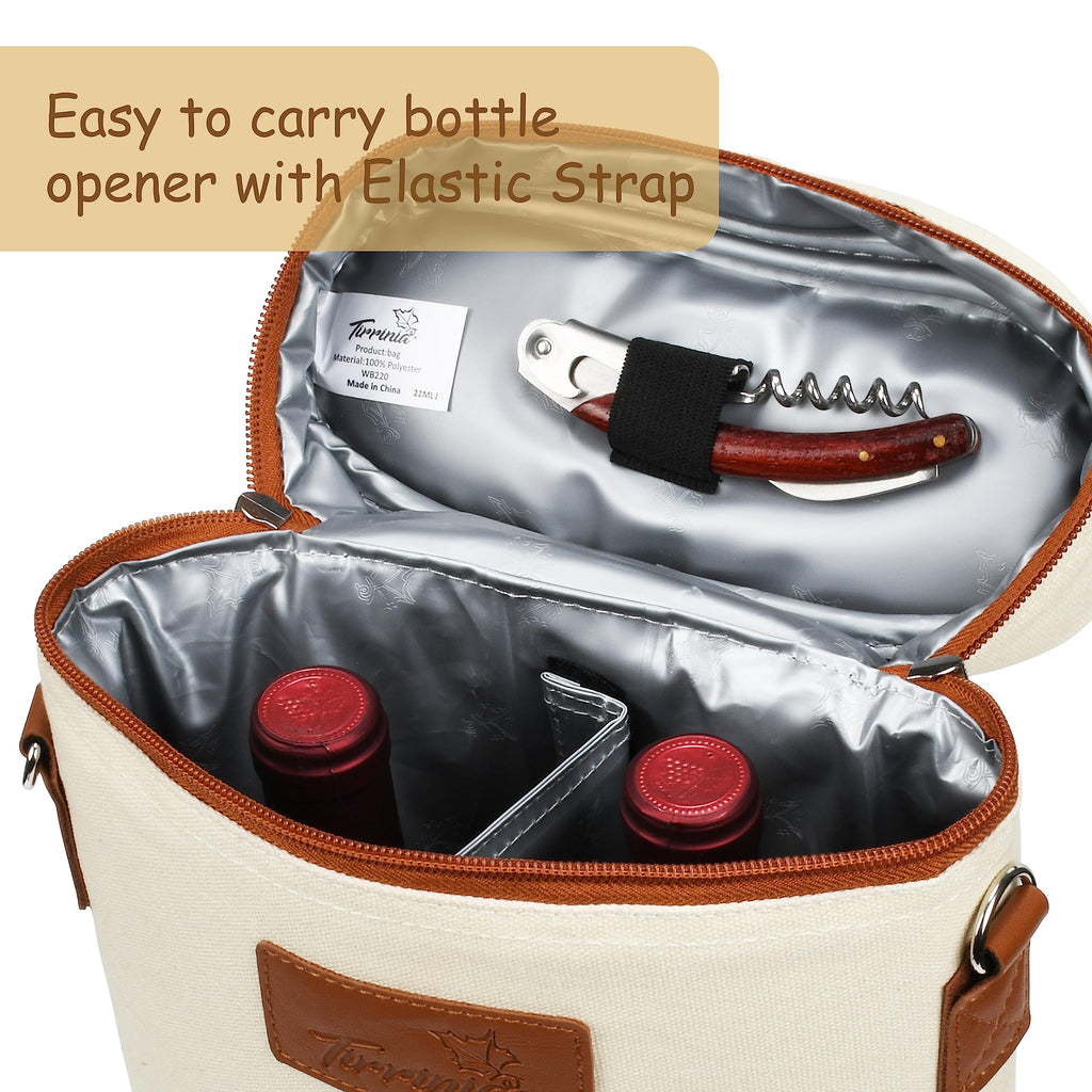 Tirrinia 2 Bottle Wine Gift Tote Carrier - Leakproof & Insulated Padded Versatile Wine Cooler Bag for Travel, BYOB Restaurant, Wine Tasting, Party, Dinner,Gift for Wine Lovers, Beige
