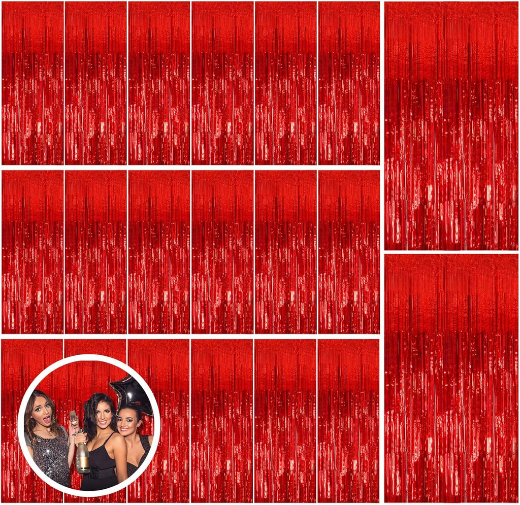 Regine Switzerland 20 Pack Red Streamers - Festive Foil Fringe Backdrop for Parties & Celebrations