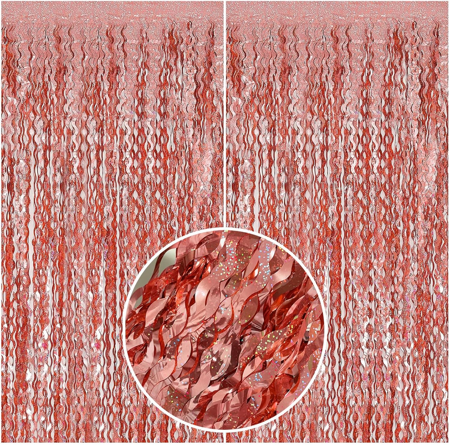 Rose Gold Tinsel Foil Fringe Curtains - Sparkling Wavy Backdrop for Parties & Events | Photo Booth Decor