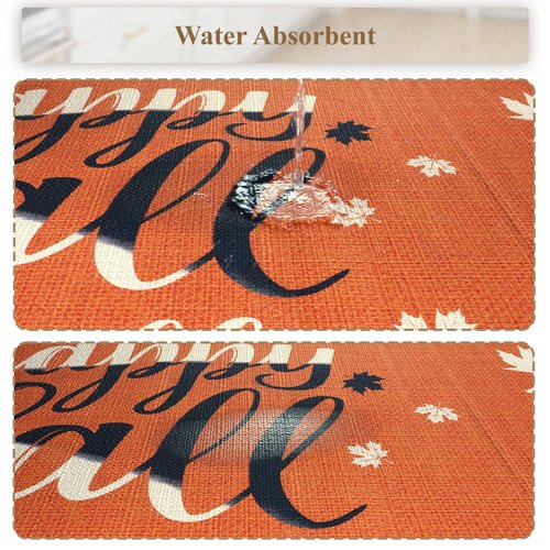KIMODE Fall Kitchen Rugs Non Slip Washable 17"x47"+17"x29", Orange Farmhouse Kitchen Rugs Sets of 2, Halloween Rugs for Kitchen Floor, Flowers Grass Kitchen Mats for Floor Laundry Office Sink Desk
