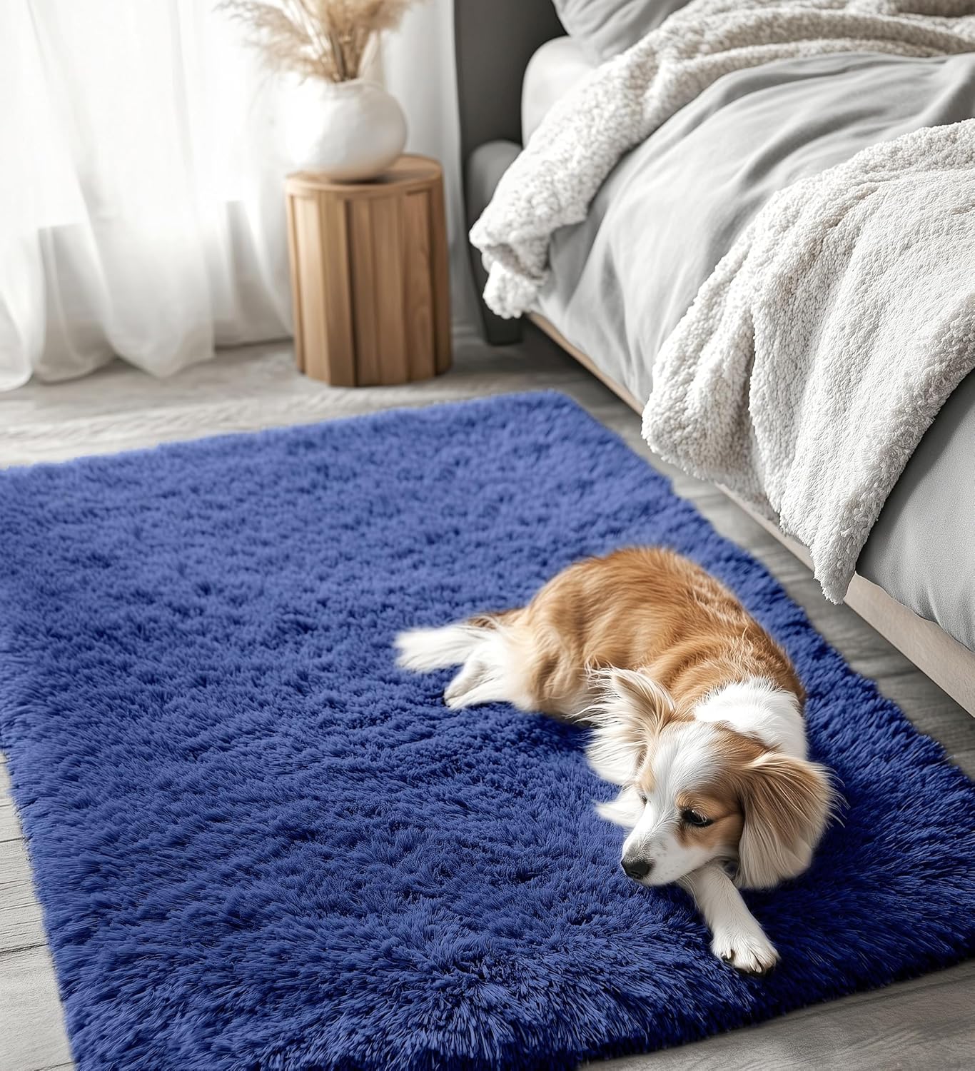 OLANLY Accent Rug - Soft Fluffy Shaggy Area Rug for Bedroom & Living Room | Navy Blue, 3x4 ft
