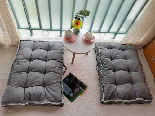 STRWARD Large Floor Pillow Meditation Cushion,Tufted Seat Cushions Kids Reading Nook Cushion Floor Pillows Seating for Adults,Thick Floor Cushion Sitting Pillow for Living Room Balcony Outdoor（Gray）