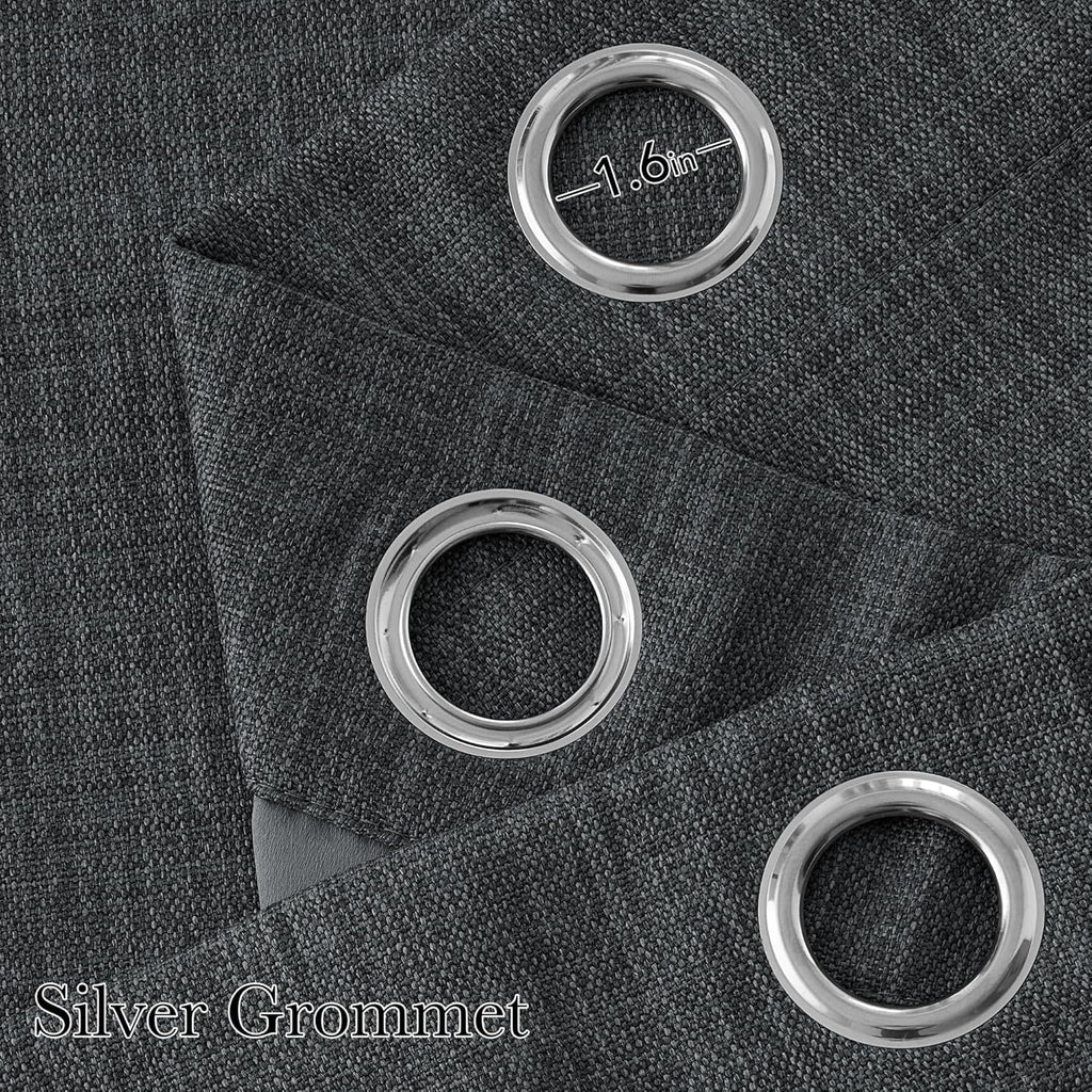 NICETOWN Blackout Curtains - Charcoal Gray Faux Linen Privacy Panels, 63 Inches Long | 2 Panels, Easy Care Grommet Top
