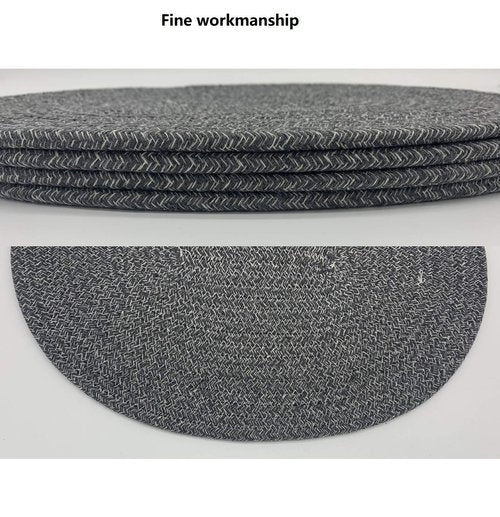 4 Sets of 15 Inches Oval Woven Cotton Placemats, Thick Heat Insulation Mats, Household Table Mats, Coasters, Bowl Mats, Placemats. (15 inches, 4 Sets, Dark Gray Flower)