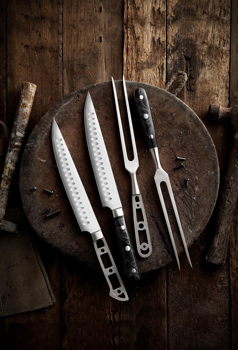 KATSURA Woodworking Project Kit – BBQ Carving Set Blank – 8 inch Slicer & 6 Inch Fork – Stainless Steel – Perfect for Woodworkers, Crafters – Includes a Handcrafted Gift box – NO LOGO