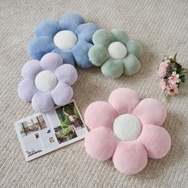 PLAYSKY Flower Pillow, Decorative Throw Pillows for Couch Bed, Cute Daisy Home Decor Flower Shaped Pillows for Bedroom Living Room (Sage Green, 19.6 Inches)
