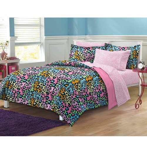 My Room Neon Leopard Ultra Soft Microfiber Girls Comforter Set, Multi-Colored, Queen
