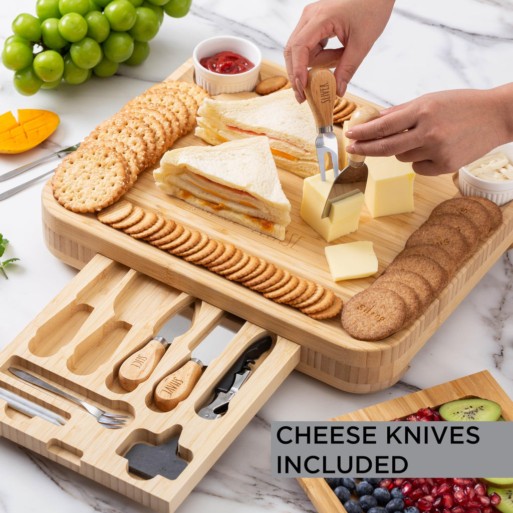 Rae Dunn Large Bamboo Charcuterie Board Set with Serving Forks and Platters