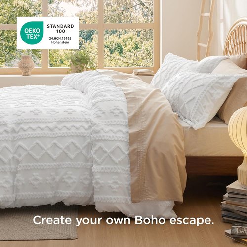 Bedsure Boho Duvet Cover - Soft & Comfortable Queen Size Bedding Set | Elegant Olive Green Design, Machine Washable
