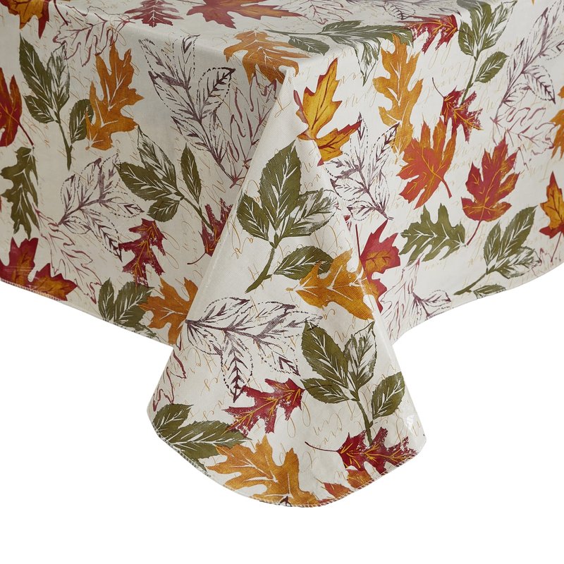 Elrene Home Fashions Harvest Vintage Leaves Water- and Stain-Resistant Vinyl Tablecloth with Flannel Backing, 52"x52" Square